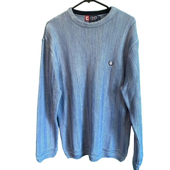 Chaps Blue Knit 100% Cotton Men's Pullover Sweater Medium - Picture 1 of 10